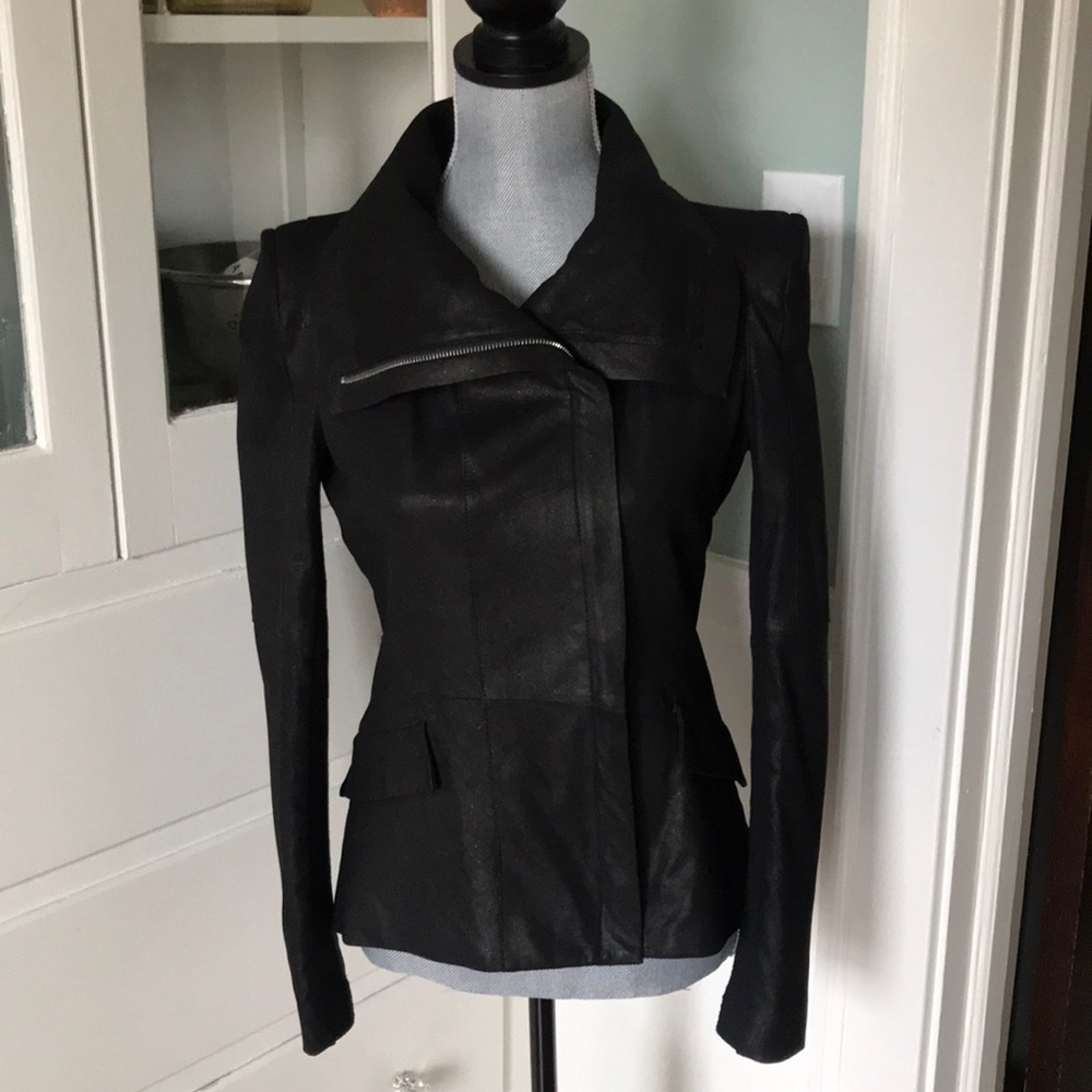 Dawn Levy leather jacket tailcoat asymmetrical hem